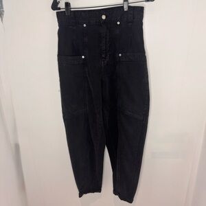Zara Black Denim High-Waisted Cargo Pants